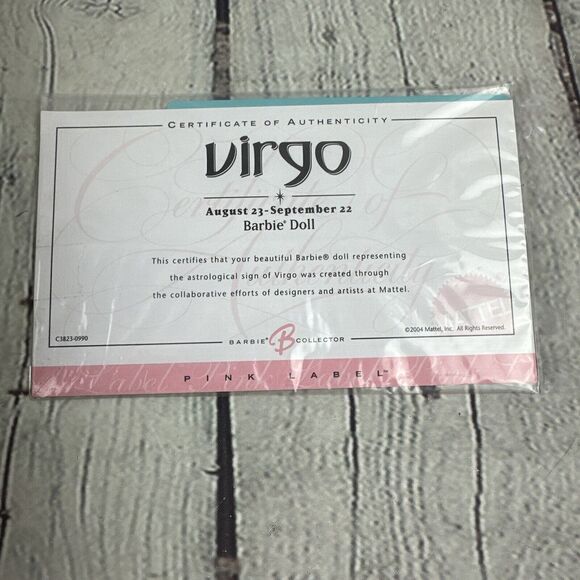 2004 VIRGO ZODIAC BARBIE COLLECTOR PINK LABEL DOLL MATTEL BLONDE - Picture 7 of 7
